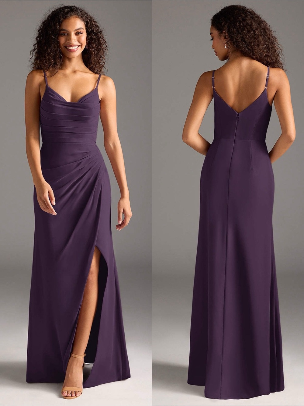 Azazie Deandra Plum Mermaid Pleated Chiffon Dress size A4